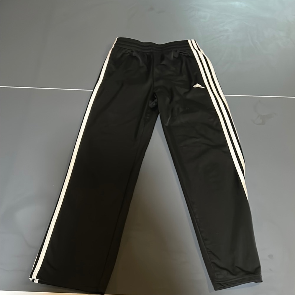 Adidas Black and White Sweatpants with Signature Stripes | Kids Large